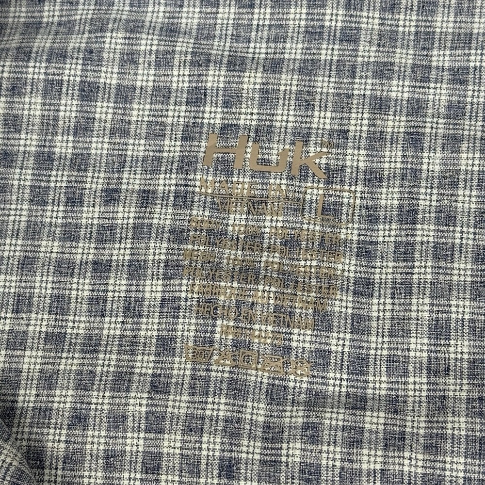 Huk Mens Short Sleeve Performance Fishing Shirt Size Large Blue Vented Plaid - Picture 5 of 9